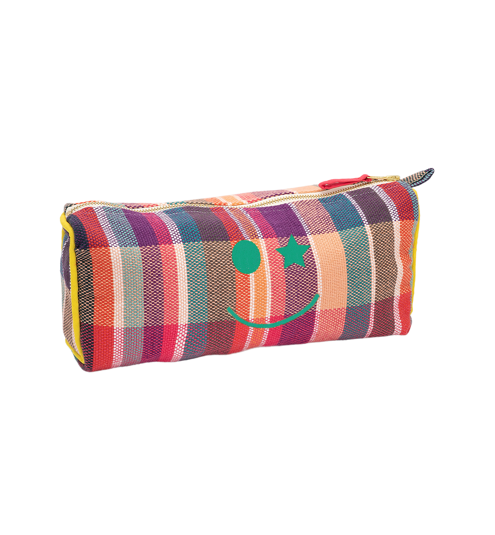 Embroidered Happy Smile plaid wash bag
