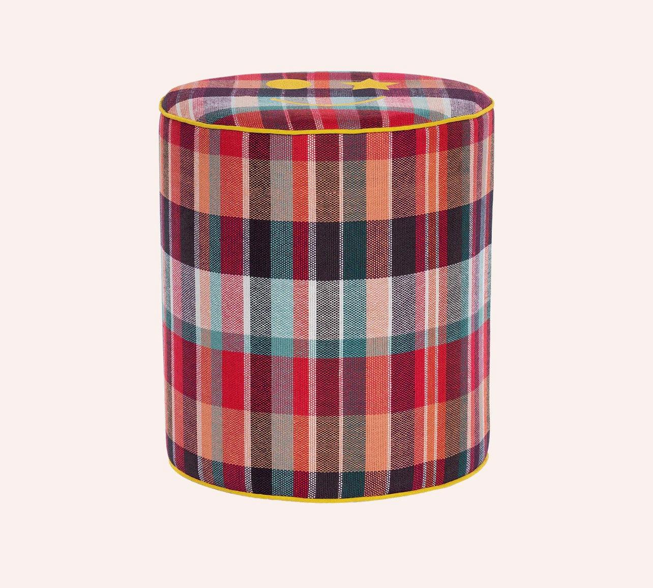 Embroidered happy smile plaid pouf